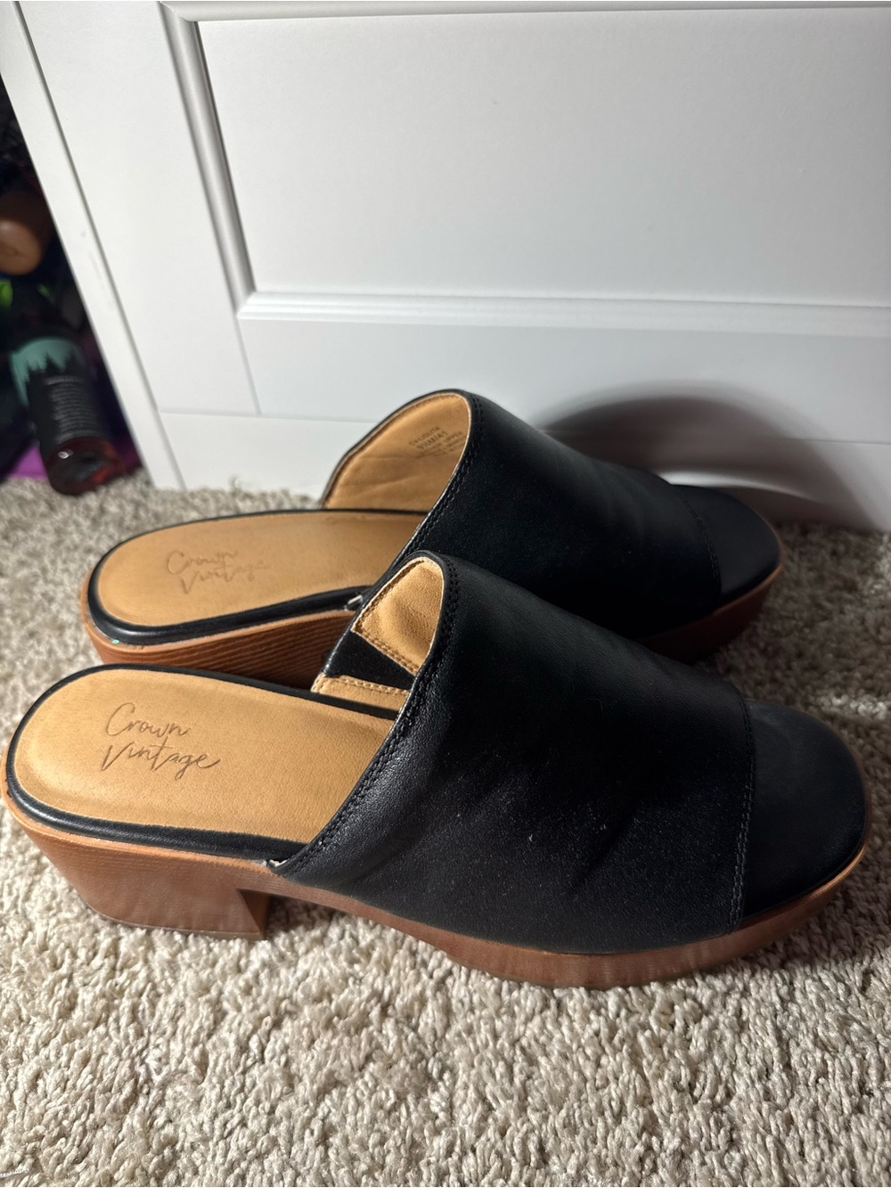Crown Vintage Black Leather Clogs